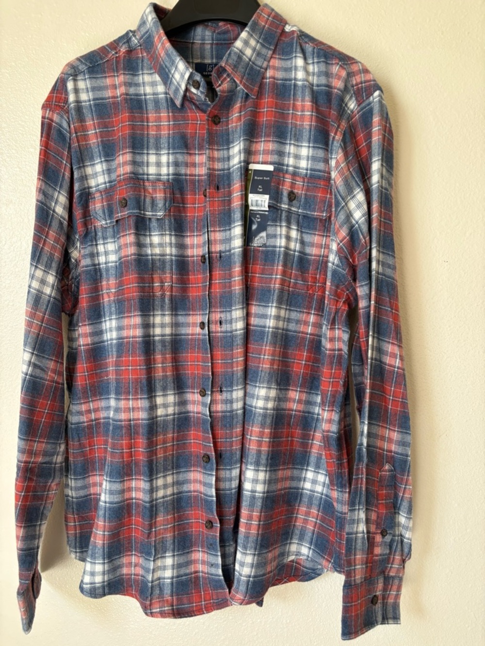 George Red, Blue & White Plaid Button-Down Shirt